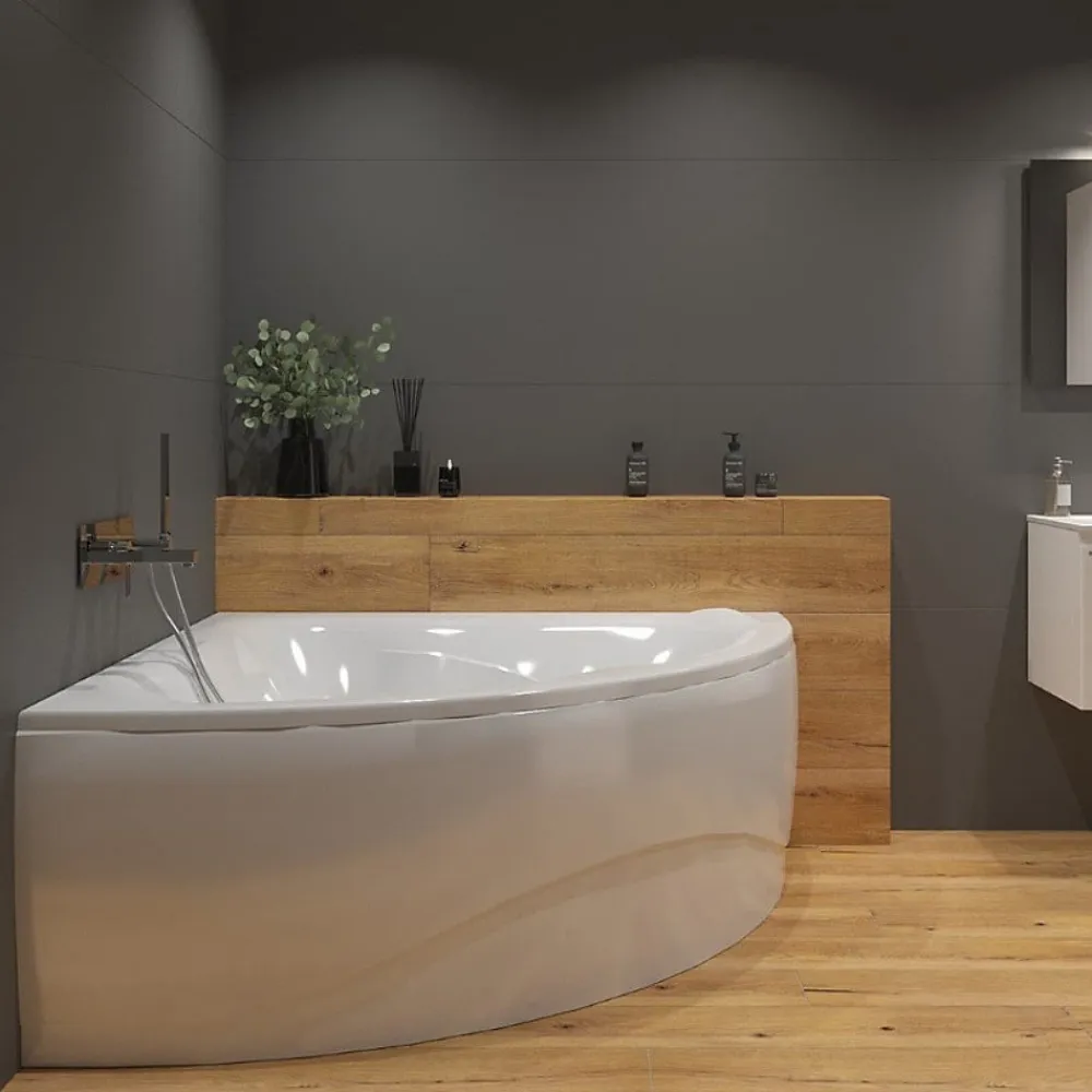 Baignoire D'Angle|Siko 150x150 cm Royale baignoire d'angle avec pieds, Acrylique, Gauche et Droite, Blanc (RO1500NEW-SET)