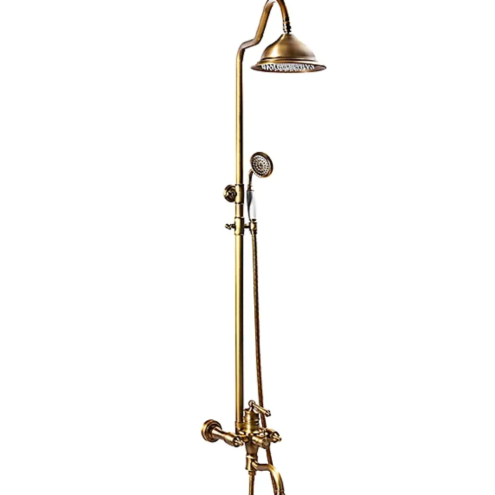 Silla Global Silla Élégant Colonne de Douche retro avec Mitigeur Réglable en Hauteur Système de Douche, Vintage Doré