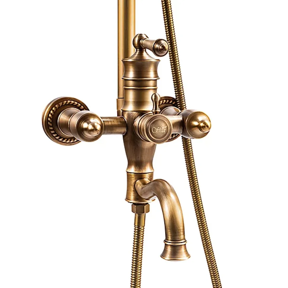 Silla Global Silla Élégant Colonne de Douche retro avec Mitigeur Réglable en Hauteur Système de Douche, Vintage Doré
