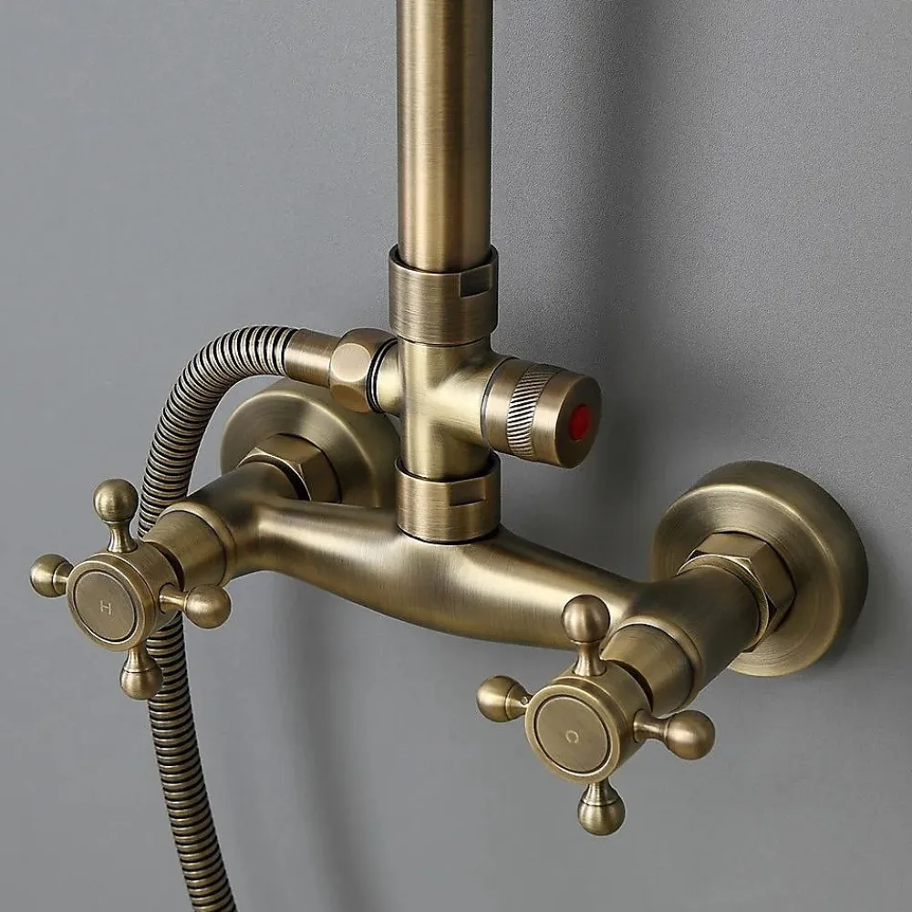 Colonne De Douche Mécanique|Silla Global Silla Élégant Colonne de Douche retro avec Mitigeur Réglable en Hauteur Système de Douche, Doré