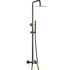 Colonne De Douche Mécanique|Silla Global Silla Élégant Colonne de Douche avec Mitigeur Réglable en Hauteur Système de Douche, Noir / Doré