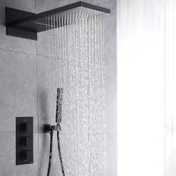 Silla Global Silla Élégant Colonne de Douche Thermostatique en Laiton Encastrée, Ensemble de Douche Mécanique, Noir