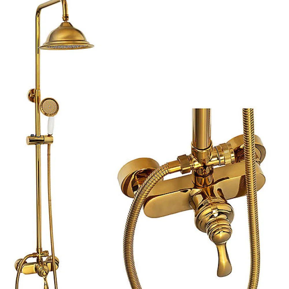 Colonne De Douche Mécanique|Silla Global Silla Élégant Colonne de Douche retro avec Mitigeur Réglable en Hauteur Système de Douche, Doré