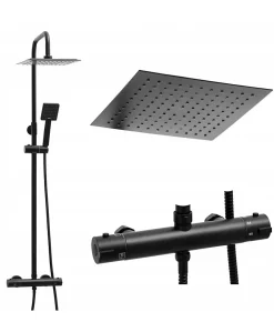 Colonne De Douche Mécanique|Silla Global Silla Élégant Colonne de Douche avec Mitigeur Réglable en Hauteur Système de Douche, Noir mat