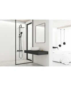 Colonne De Douche Mécanique|Silla Global Silla Élégant Colonne de Douche avec Mitigeur Réglable en Hauteur Système de Douche, Noir mat