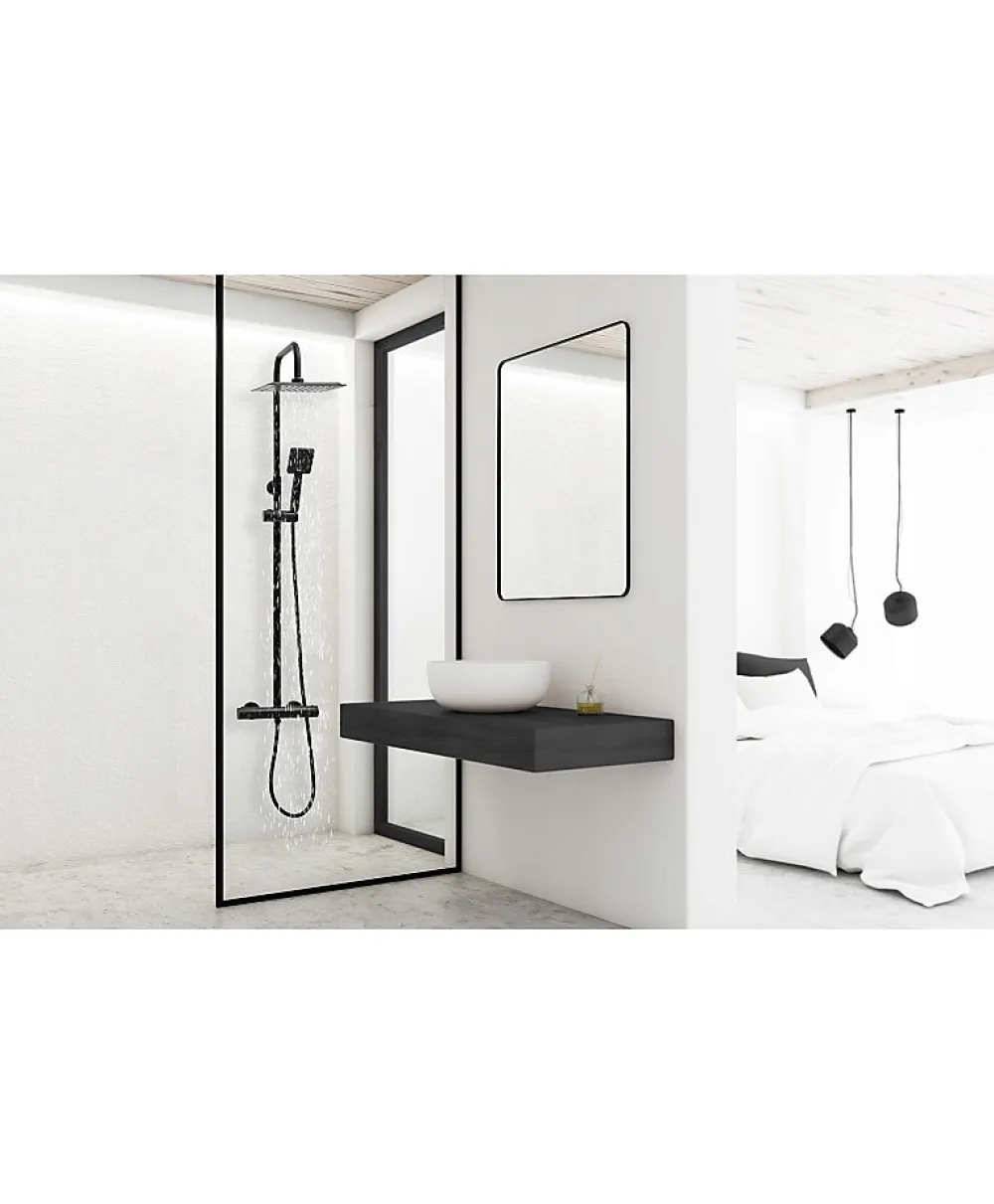 Colonne De Douche Mécanique|Silla Global Silla Élégant Colonne de Douche avec Mitigeur Réglable en Hauteur Système de Douche, Noir mat