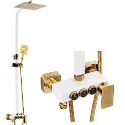 Colonne De Douche Mécanique|Silla Global Silla Élégant Colonne de Douche avec Mitigeur Réglable en Hauteur Système de Douche, Blanc/Doré