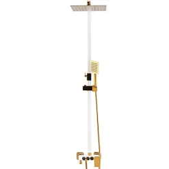 Colonne De Douche Mécanique|Silla Global Silla Élégant Colonne de Douche avec Mitigeur Réglable en Hauteur Système de Douche, Blanc/Doré