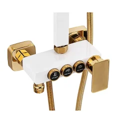 Colonne De Douche Mécanique|Silla Global Silla Élégant Colonne de Douche avec Mitigeur Réglable en Hauteur Système de Douche, Blanc/Doré