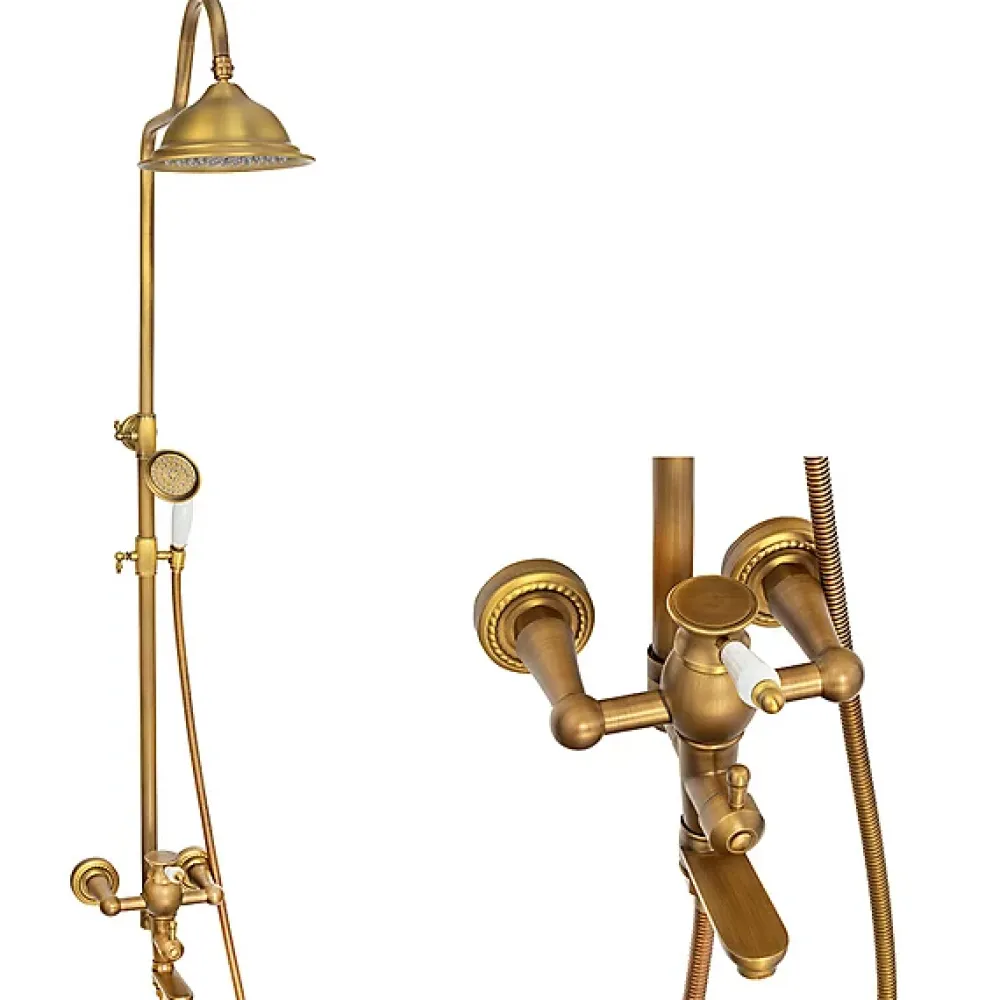 Silla Global Silla Élégant Colonne de Douche retro avec Mitigeur Réglable en Hauteur Système de Douche, Vintage Doré