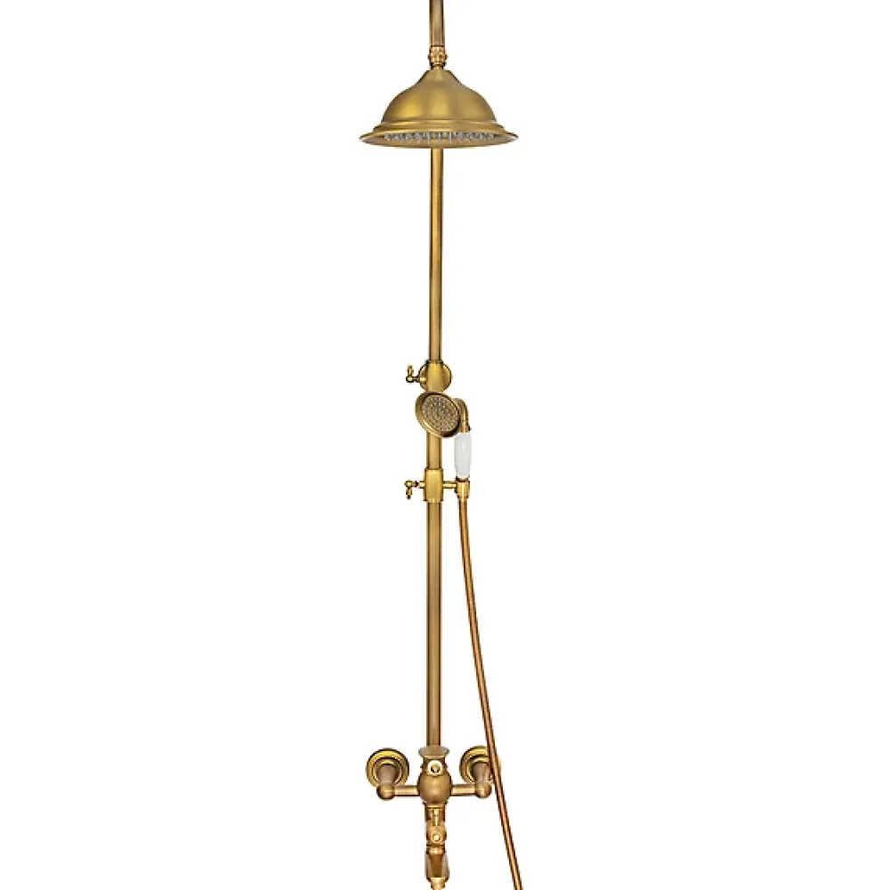 Silla Global Silla Élégant Colonne de Douche retro avec Mitigeur Réglable en Hauteur Système de Douche, Vintage Doré