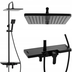 Silla Global Silla Élégant Colonne de Douche avec Mitigeur Réglable en Hauteur Système de Douche, Noir
