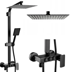 Silla Global Silla Élégant Colonne de Douche avec Mitigeur Réglable en Hauteur Système de Douche, Noir