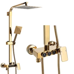 Silla Global Silla Élégant Colonne de Douche avec Mitigeur Réglable en Hauteur Système de Douche, Doré