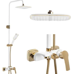 Silla Global Silla Élégant Colonne de Douche avec Mitigeur Réglable en Hauteur Système de Douche, Blanc / Doré