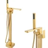 Silla Global Silla élégant Robinet de Baignoire sur pied avec inverseur et bec rotatif avec douchette et flexible, Doré