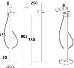 Silla Global Silla élégant Robinet de Baignoire sur pied avec inverseur et bec rotatif avec douchette et flexible, Doré