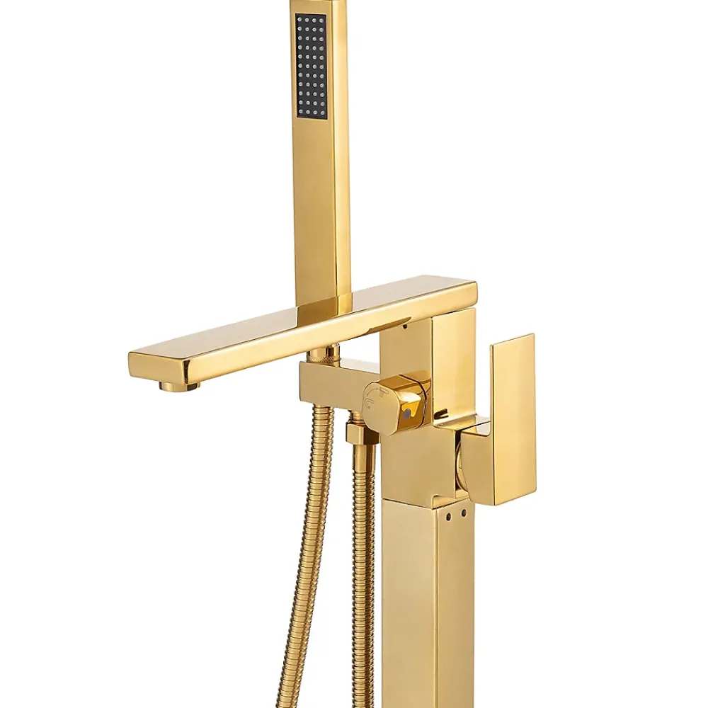Silla Global Silla élégant Robinet de Baignoire sur pied avec inverseur et bec rotatif avec douchette et flexible, Doré