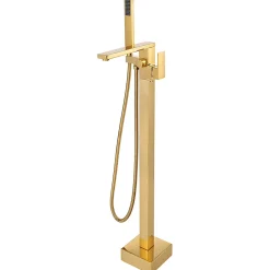 Silla Global Silla élégant Robinet de Baignoire sur pied avec inverseur et bec rotatif avec douchette et flexible, Doré