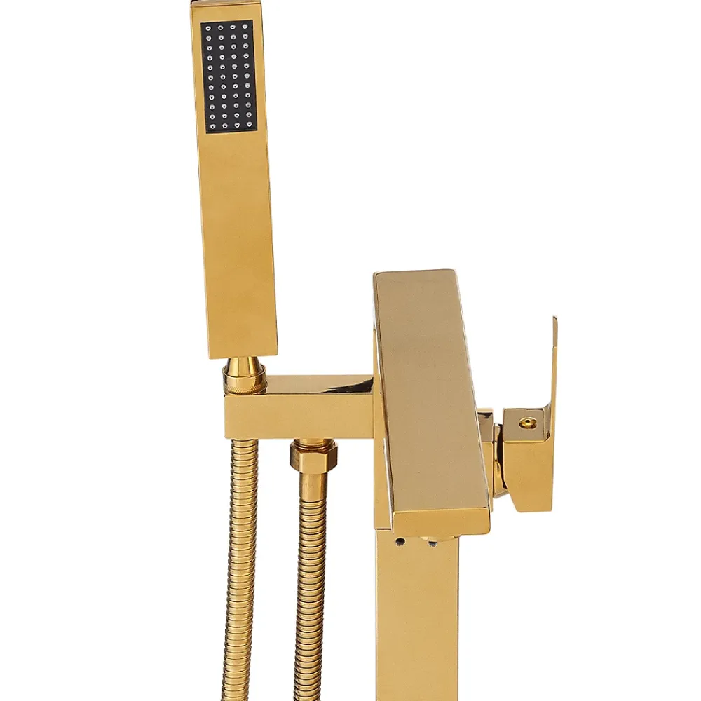 Silla Global Silla élégant Robinet de Baignoire sur pied avec inverseur et bec rotatif avec douchette et flexible, Doré