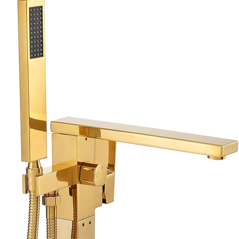 Silla Global Silla élégant Robinet de Baignoire sur pied avec inverseur et bec rotatif avec douchette et flexible, Doré