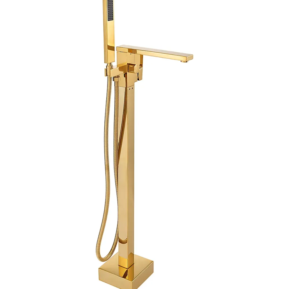 Silla Global Silla élégant Robinet de Baignoire sur pied avec inverseur et bec rotatif avec douchette et flexible, Doré