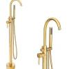Robinet De Baignoire|Silla Global Silla élégant Robinet de Baignoire sur pied avec inverseur et bec rotatif avec douchette et flexible, Doré