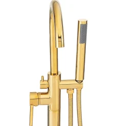Robinet De Baignoire|Silla Global Silla élégant Robinet de Baignoire sur pied avec inverseur et bec rotatif avec douchette et flexible, Doré