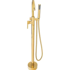 Robinet De Baignoire|Silla Global Silla élégant Robinet de Baignoire sur pied avec inverseur et bec rotatif avec douchette et flexible, Doré