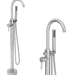 Silla Global Silla élégant Robinet de Baignoire sur pied avec inverseur et bec rotatif avec douchette et flexible, Chrome