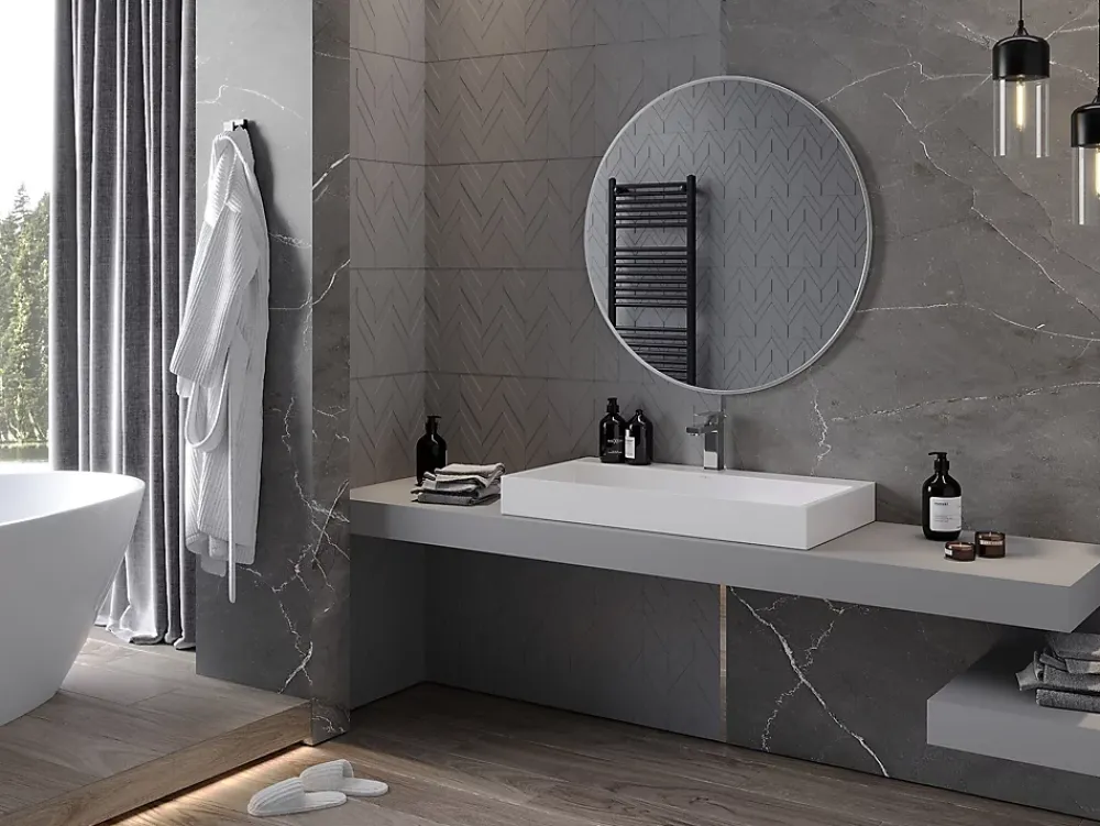 Silla Global SILLA Miroir mural rond, 90 cm, cadre chromé