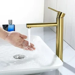 Silla Global SILLA Mitigeur lavabo moderne bec haut en Laiton, économie d'eau, Doré