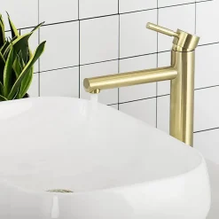 Silla Global SILLA Mitigeur lavabo moderne bec haut en Laiton, économie d'eau, Doré