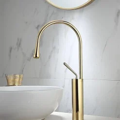 Silla Global SILLA Mitigeur lavabo moderne bec haut en Laiton, économie d'eau, Doré