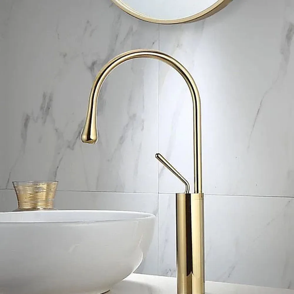 Silla Global SILLA Mitigeur lavabo moderne bec haut en Laiton, économie d'eau, Doré