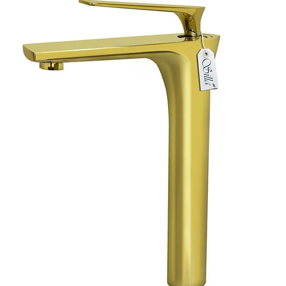 Silla Global SILLA Mitigeur lavabo moderne bec haut en Laiton, économie d'eau, Doré
