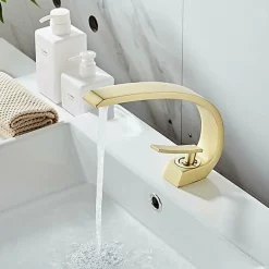 Robinet Lavabo Et Vasque|Silla Global SILLA Mitigeur lavabo moderne en Laiton, économie d'eau, Doré