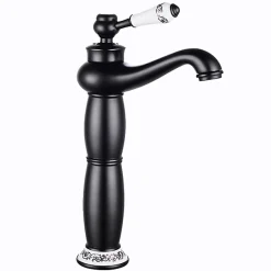 Robinet Lavabo Et Vasque|Silla Global SILLA Mitigeur lavabo retro bec haut en Laiton, économie d'eau, Noir