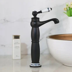 Robinet Lavabo Et Vasque|Silla Global SILLA Mitigeur lavabo retro bec haut en Laiton, économie d'eau, Noir