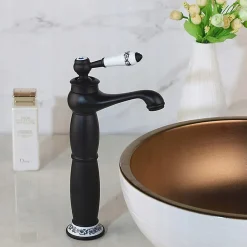 Robinet Lavabo Et Vasque|Silla Global SILLA Mitigeur lavabo retro bec haut en Laiton, économie d'eau, Noir