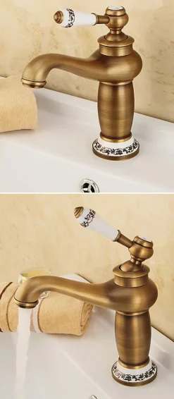 Silla Global SILLA Mitigeur lavabo retro en Laiton, économie d'eau, Vintage doré