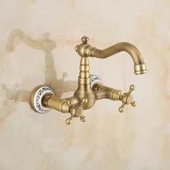 Silla Global SILLA Mitigeur lavabo retro en Laiton, mural, Vintage doré