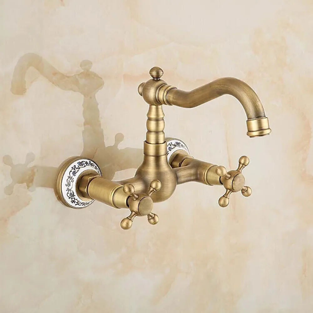 Silla Global SILLA Mitigeur lavabo retro en Laiton, mural, Vintage doré