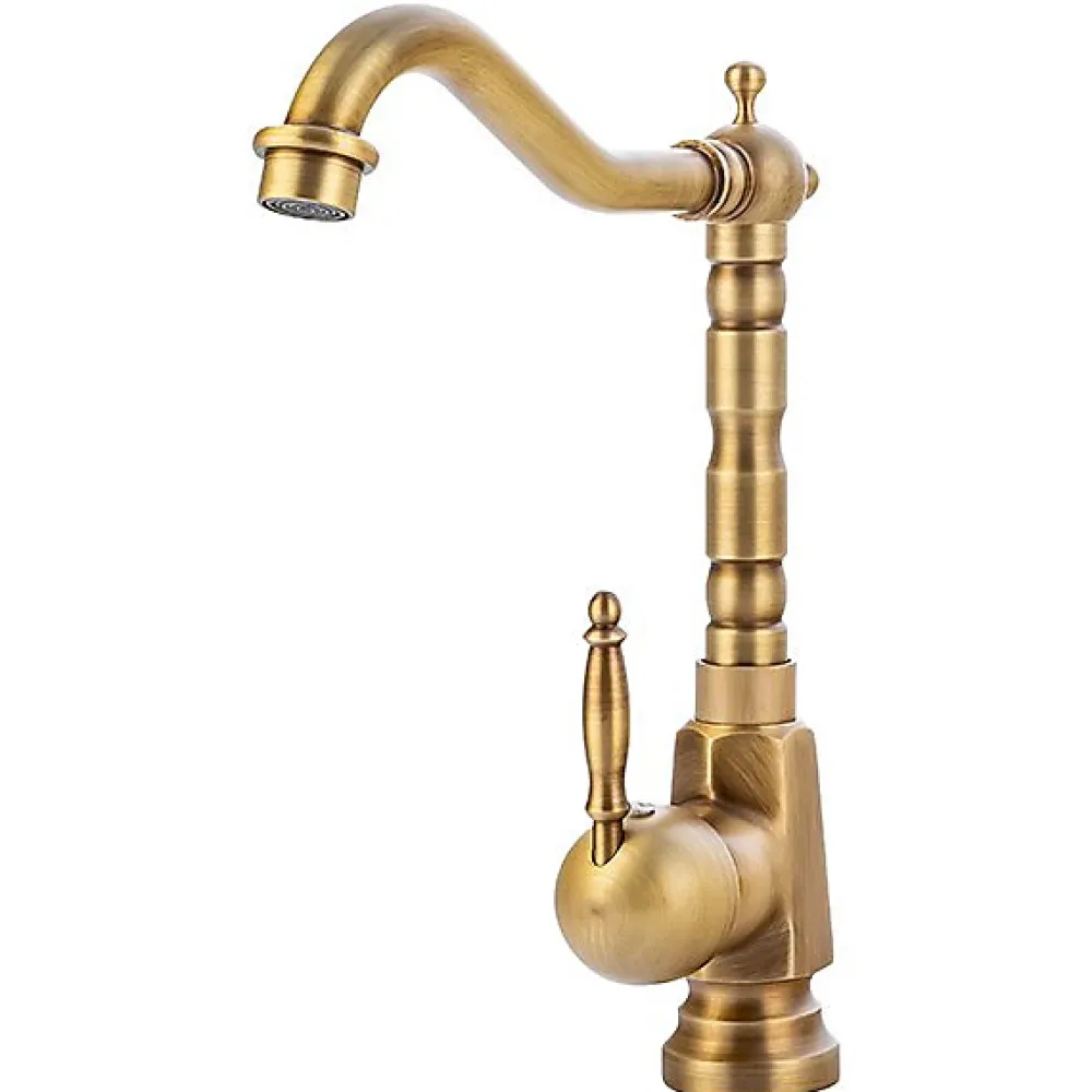 Silla Global SILLA Mitigeur lavabo retro bec haut en Laiton, économie d'eau, Vintage doré