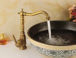 Silla Global SILLA Mitigeur lavabo retro bec haut en Laiton, économie d'eau, Vintage doré