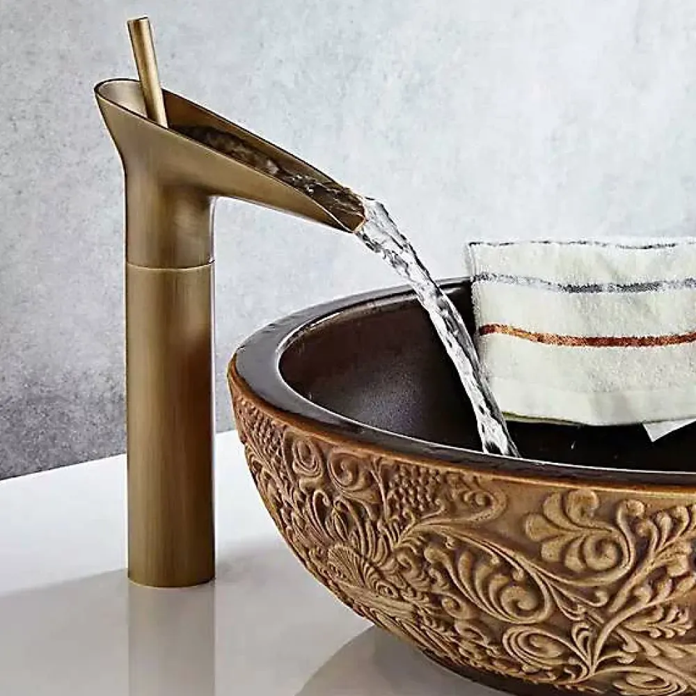 Silla Global SILLA Mitigeur lavabo retro bec haut en Laiton, économie d'eau, Vintage doré
