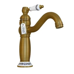 Robinet Lavabo Et Vasque|Silla Global SILLA Mitigeur lavabo retro en Laiton, économie d'eau, Vintage doré