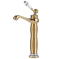 Silla Global SILLA Mitigeur lavabo retro bec haut en Laiton, économie d'eau, Doré