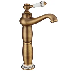 Silla Global SILLA Mitigeur lavabo retro bec haut en Laiton, économie d'eau, Vintage doré