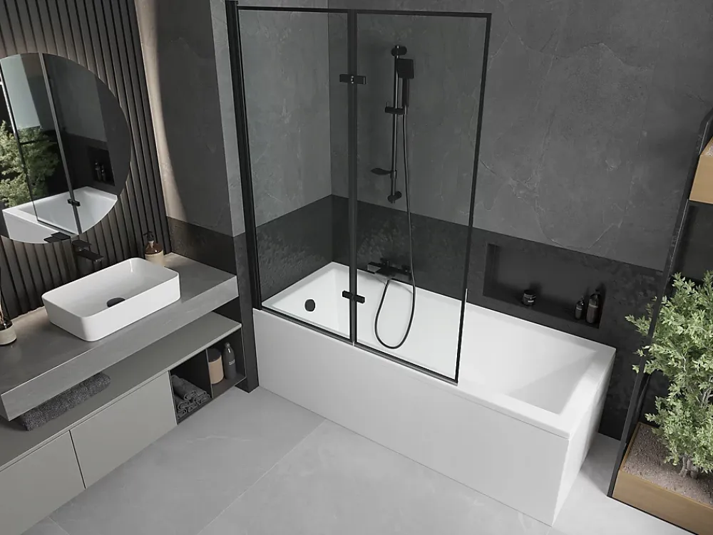 Silla Global Silla Pare-baignoire pivotant, 120x150 cm, Noir